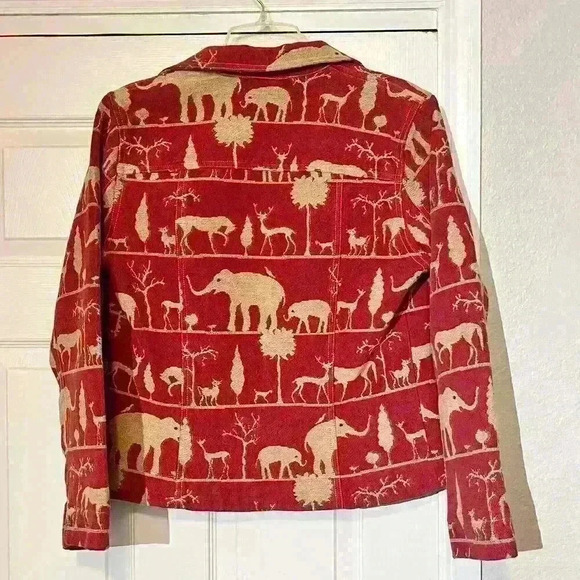 Vintage Multiples Tapestry Animals Elephants Safari Africa Open Front Jacket - Picture 2 of 4